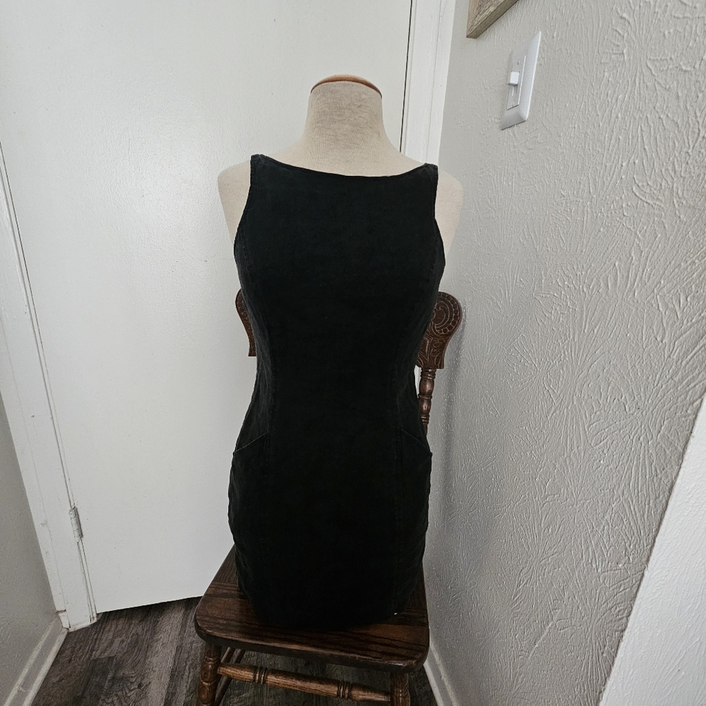 VTG FINITY STUDIO Sleeveless Bodycon Aline Dress 100% Linen Black 2 EUC